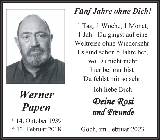 Traueranzeige von Werner Papen 