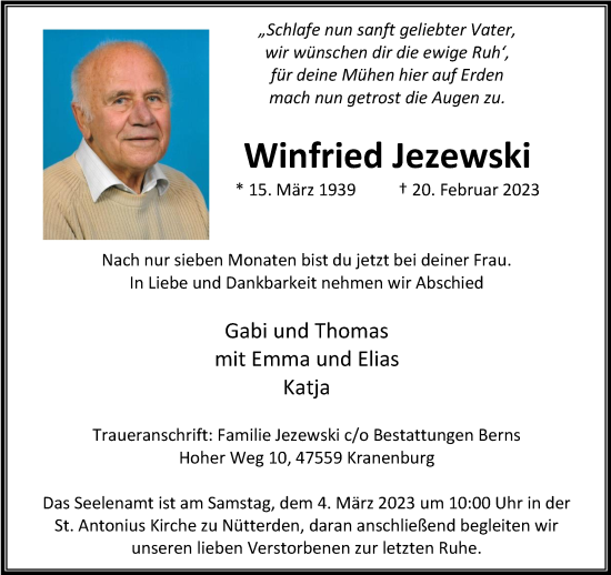 Traueranzeige von Winfried Jezewski 