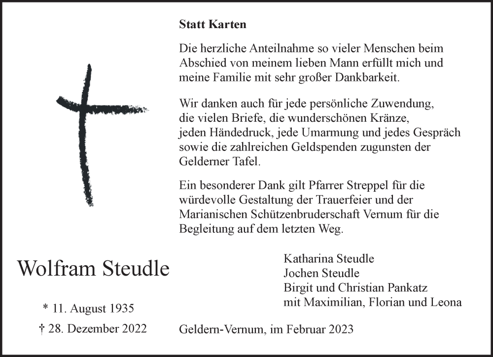  Traueranzeige für Wolfram Steudle vom 11.02.2023 aus 