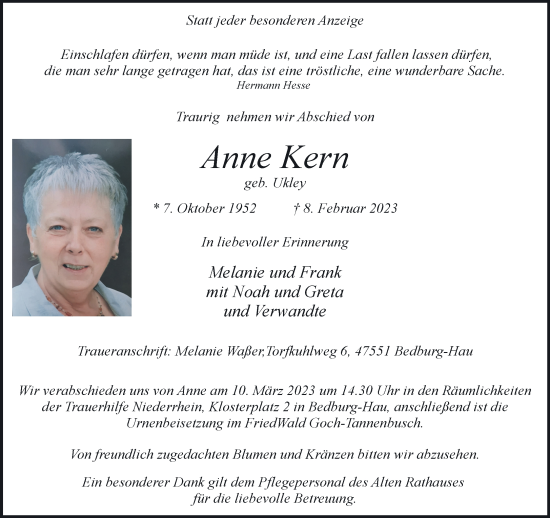 Traueranzeige von Anne Kern 