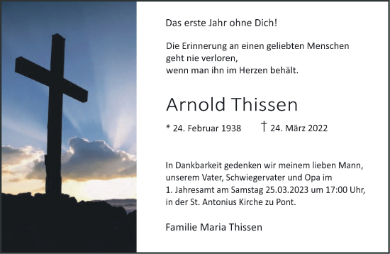 Traueranzeige von Arnold Thissen 