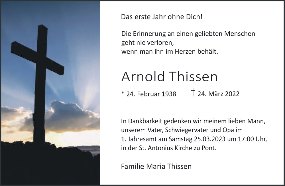  Traueranzeige für Arnold Thissen vom 18.03.2023 aus 
