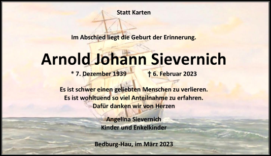 Traueranzeige von Arnold Johann Sievernich 
