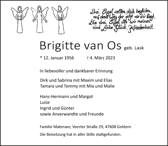 Traueranzeige von Brigitte van Os 