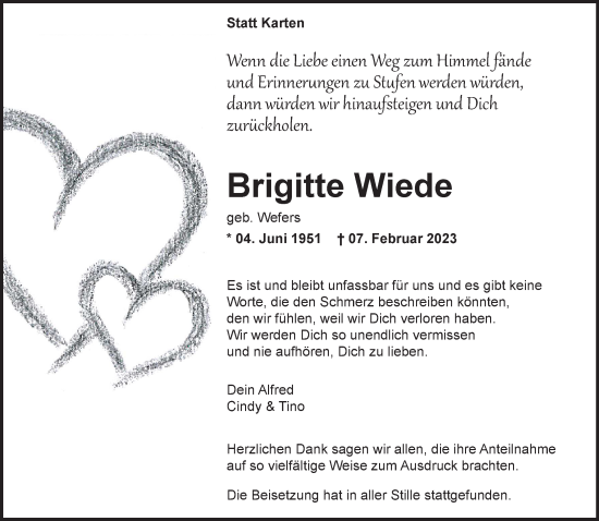 Traueranzeige von Brigitte Wiede 