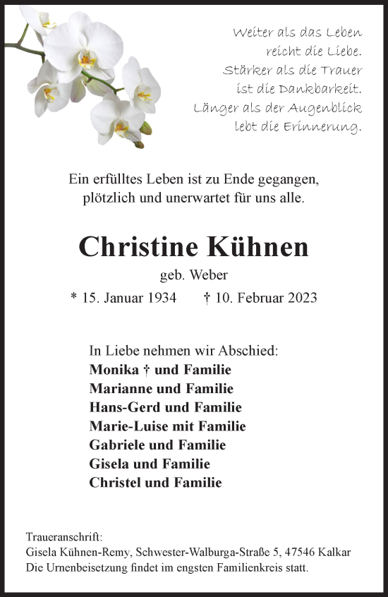 Traueranzeige von Christine Kühnen 