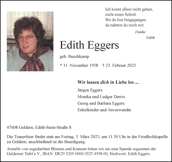 Traueranzeige von Edith Eggers 