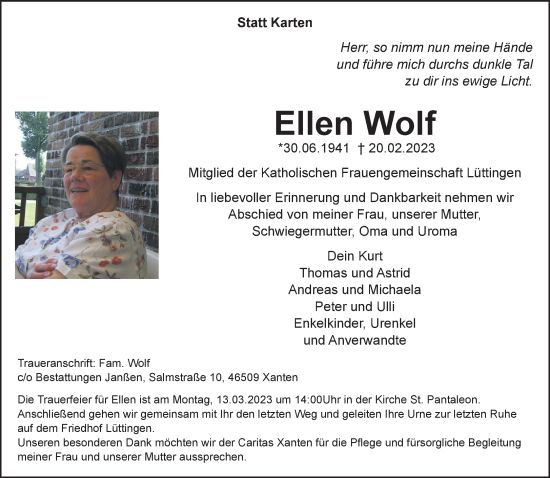 Traueranzeige von Ellen Wolf 