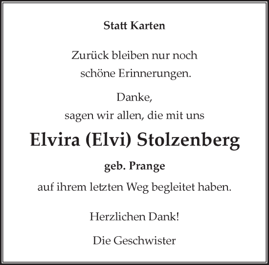 Traueranzeige von Elvira  Stolzenberg 
