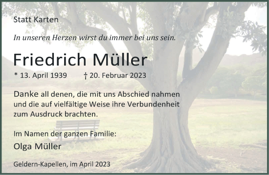 Traueranzeige von Friedrich Müller 