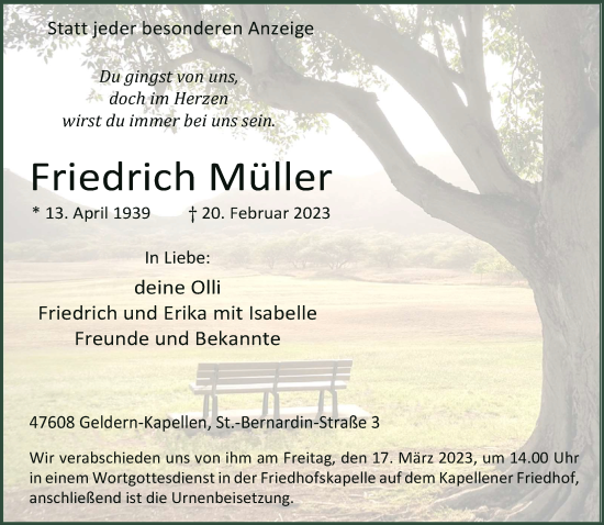 Traueranzeige von Friedrich Müller 
