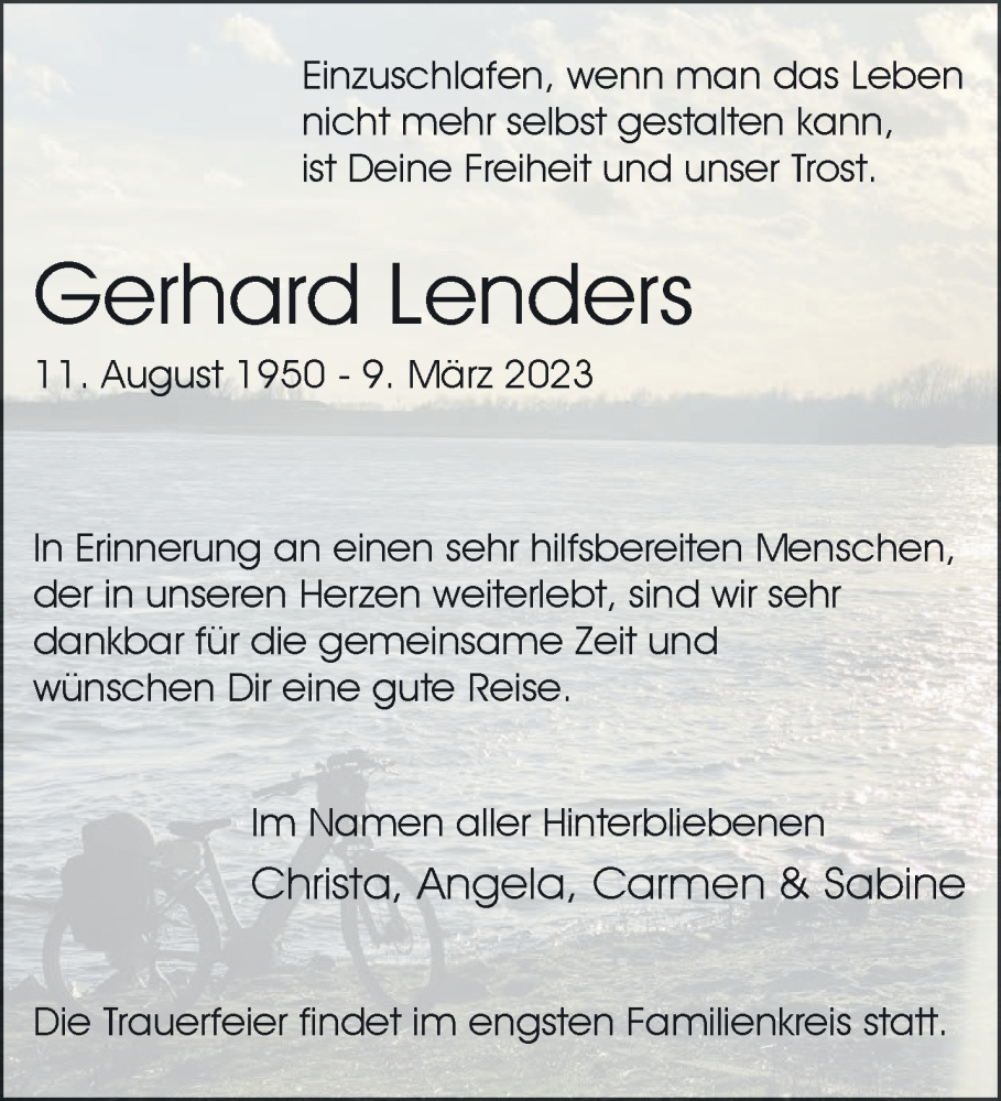  Traueranzeige für Gerhard Lenders vom 18.03.2023 aus 