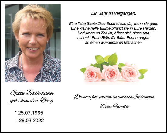 Traueranzeige von Gitte Bachmann 