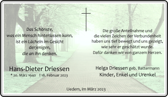 Traueranzeige von Hans-Dieter Driessen 