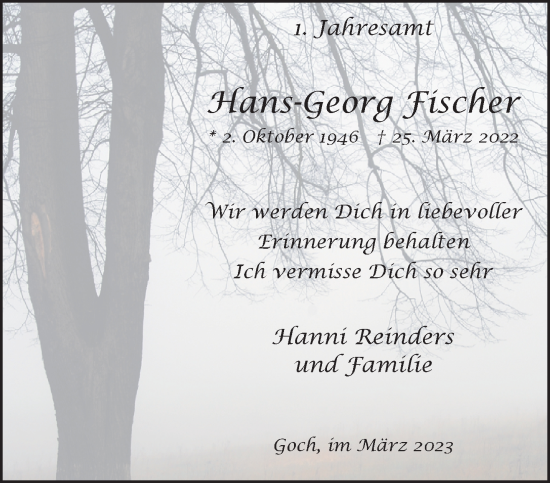 Traueranzeige von Hans-Georg Fischer 