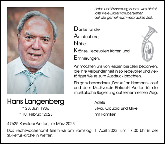 Traueranzeige von Hans Langenberg 