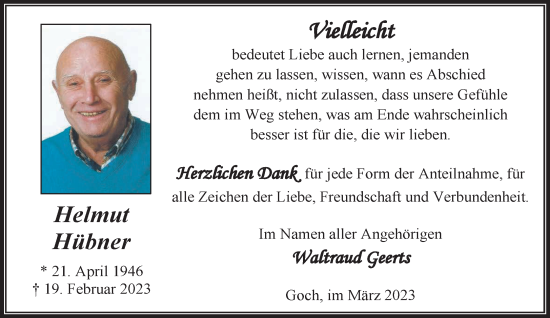 Traueranzeige von Helmut Hübner 