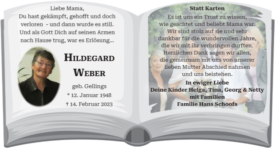 Traueranzeige von Hildegard Weber 