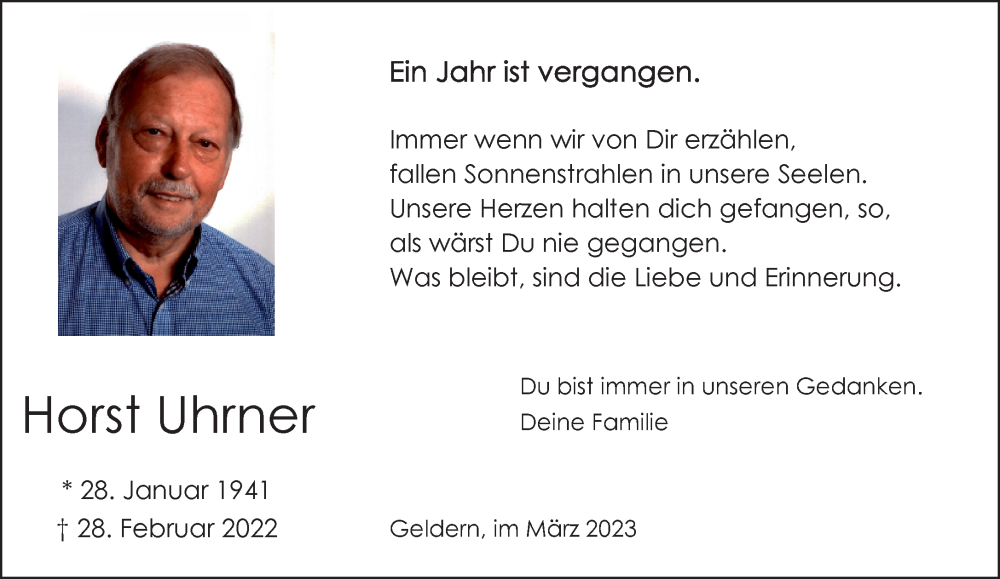  Traueranzeige für Horst Uhrner vom 04.03.2023 aus 