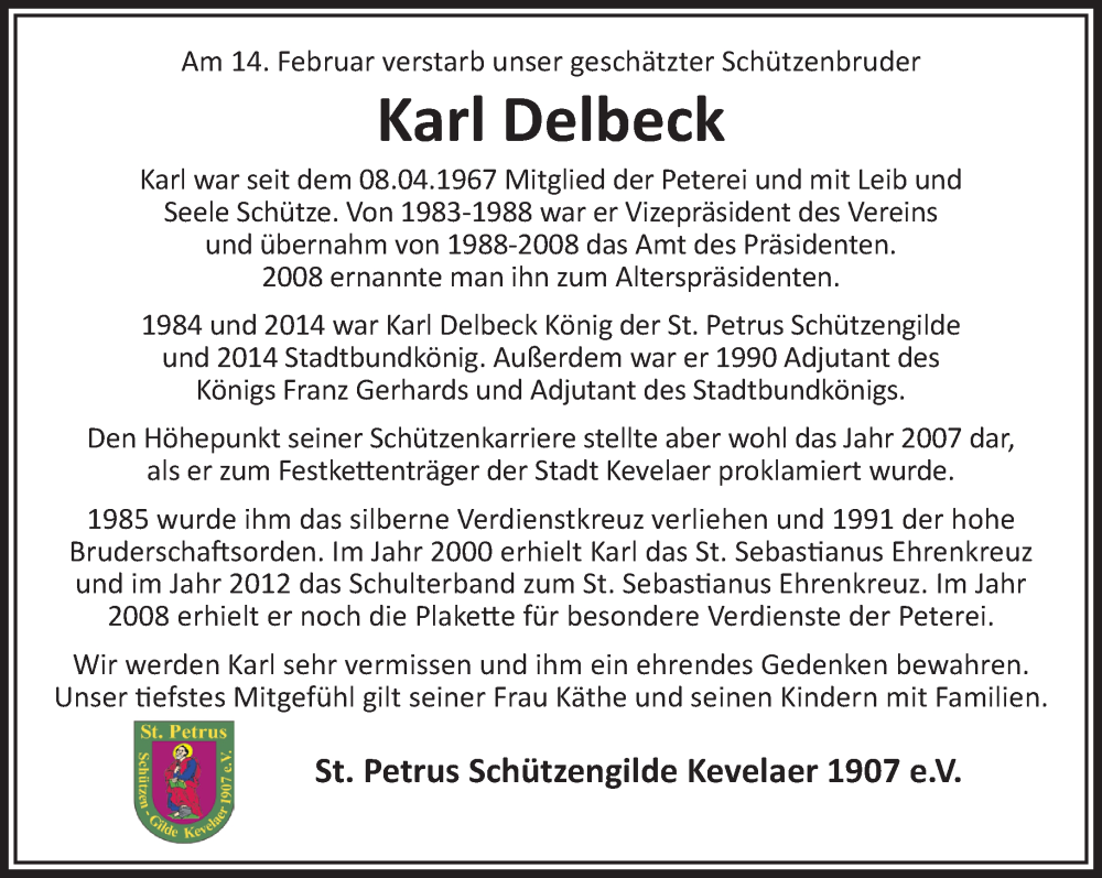  Traueranzeige für Karl Delbeck vom 04.03.2023 aus 