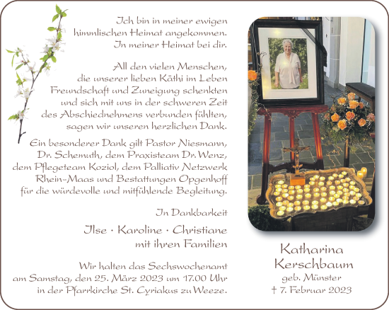 Traueranzeige von Katharina Kerschbaum 