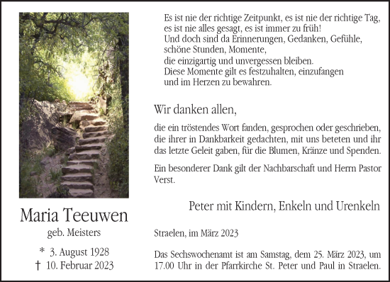 Traueranzeige von Maria Teeuwen 