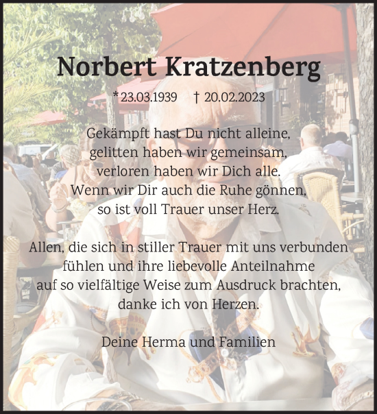 Traueranzeige von Norbert Kratzenberg 