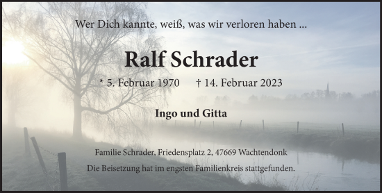 Traueranzeige von Ralf Schrader 