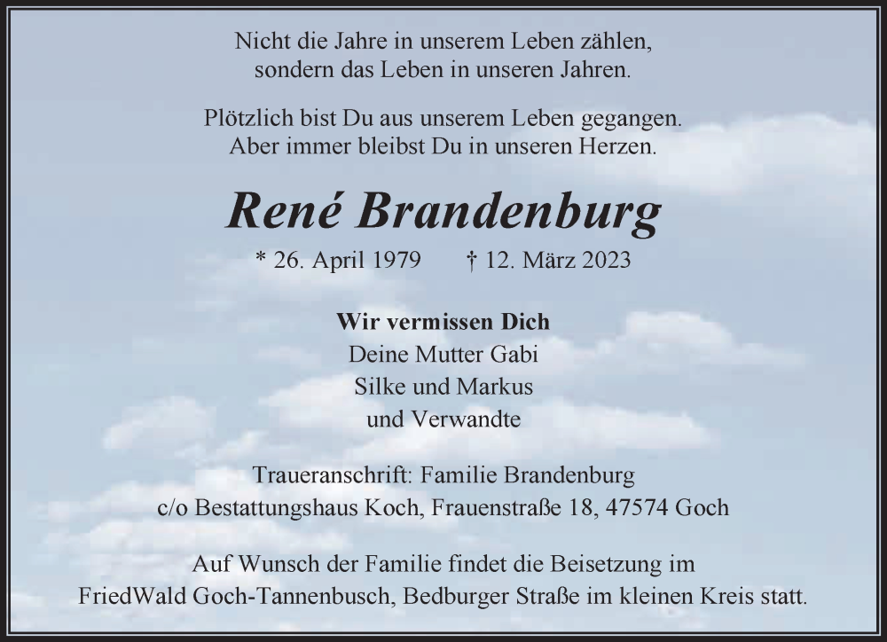  Traueranzeige für Rend Brandenburg vom 18.03.2023 aus 