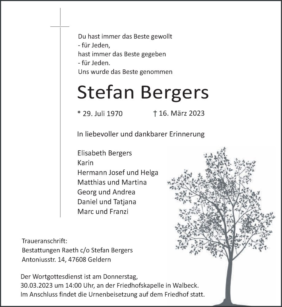  Traueranzeige für Stefan Bergers vom 25.03.2023 aus 