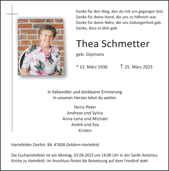 Traueranzeige von Thea Schmetter 