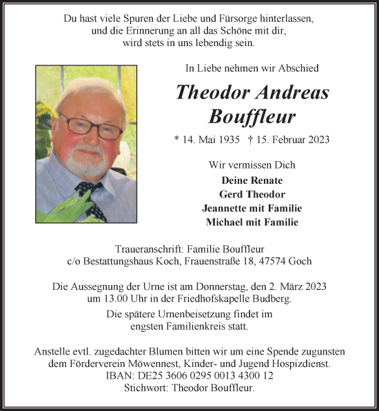 Traueranzeige von Theodor Andreas Bouffleur 