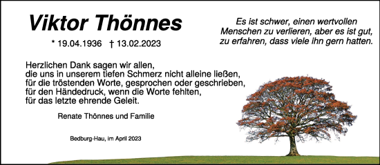 Traueranzeige von Viktor Thönnes 