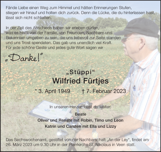 Traueranzeige von Wilfried Fürtjes 