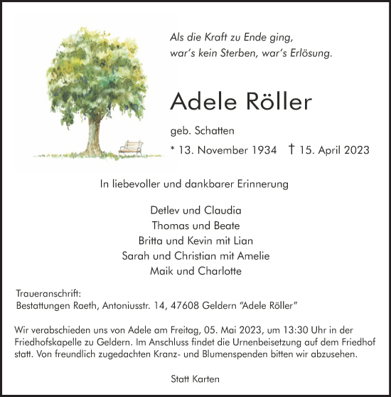 Traueranzeige von Adele Röller 