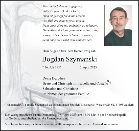 Traueranzeige von Bogdan Szymanski 
