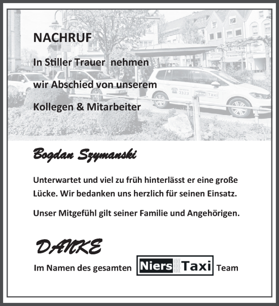 Traueranzeige von Bogdan Szymanski 