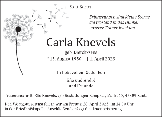 Traueranzeige von Carla Knevels 