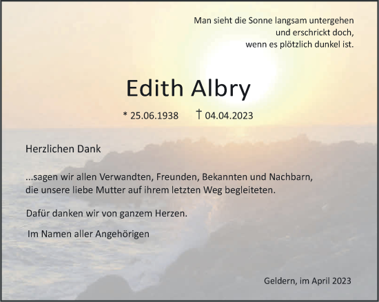 Traueranzeige von Edith Albry 