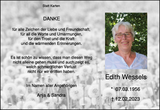 Traueranzeige von Edith Wessels 