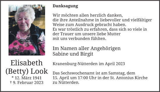 Traueranzeige von Elisabeth Look 