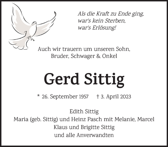 Traueranzeige von Gerd Sittig 