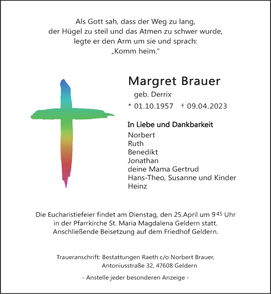 Traueranzeige von Margret Brauer 