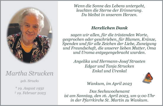 Traueranzeige von Martha Strucken 