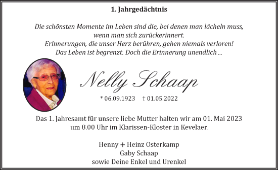 Traueranzeige von Nelly Schaap 