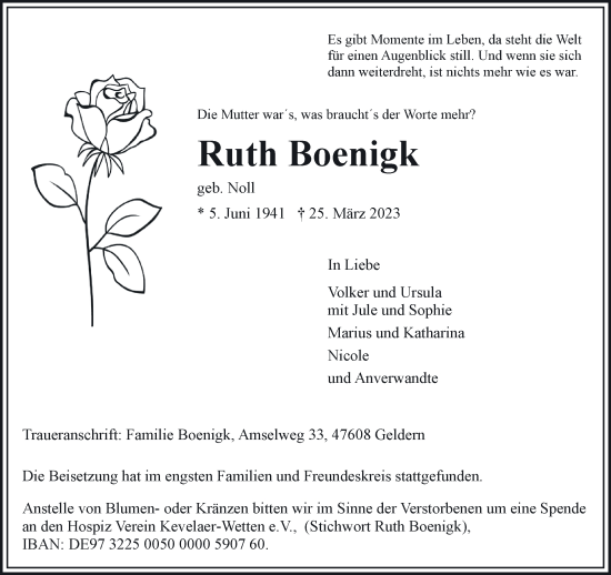 Traueranzeige von Ruth Boenigk 