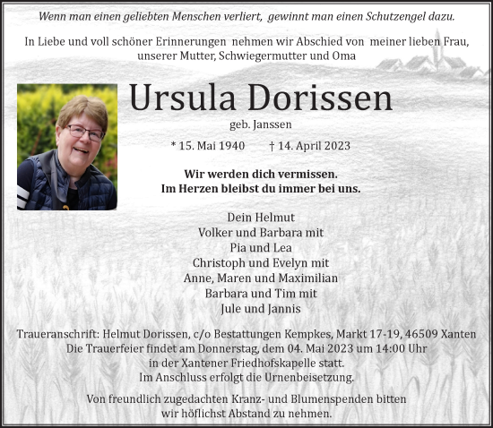Traueranzeige von Ursula Dorissen 
