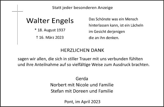 Traueranzeige von Walter Engels 