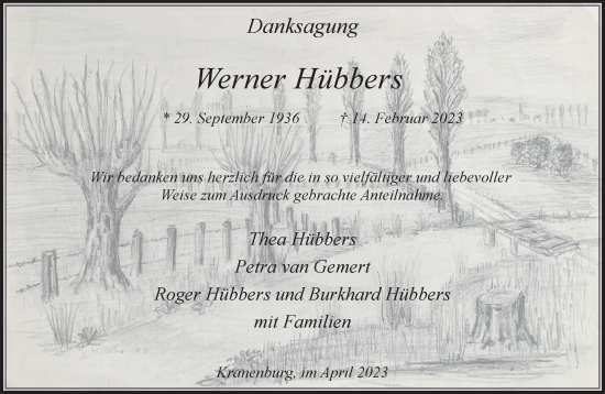 Traueranzeige von Werner Hübbers 