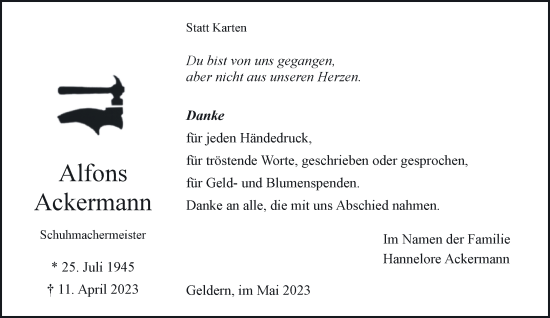 Traueranzeige von Alfons Ackermann 
